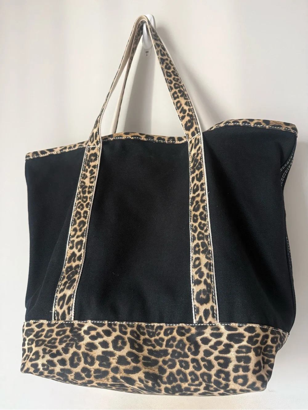 Lands' End X-Large Black Tote with Leopard Trim